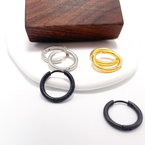 Textured Stainless Steel Huggie <b>Hoop</b> <b>Earrings</b> | PVD 18K GolD Plated With <b>Hinge</b> Closure | Waterproof,Hypoallergenic & Non-Fading - Product Image 2