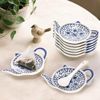 Support à sachets de thé en céramique blanche en forme de théière, sous-verres en porcelaine pour sachets de thé, repose-cuillères, soucoupes classiques pour l'heure du thé, assiettes à condiments