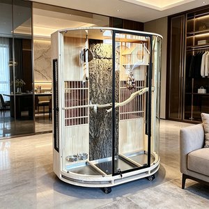 Gabbia per <span class=keywords><strong>Pappagalli</strong></span> Panoramica Deluxe in Legno Massello e Vetro, Anti-Fuga, Anti-Schizzi, Stile Villa, Grande Formato per Ara, <span class=keywords><strong>Pappagalli</strong></span> Grigio, <span class=keywords><strong>Pappagalli</strong></span> Monacello - Product Image 6