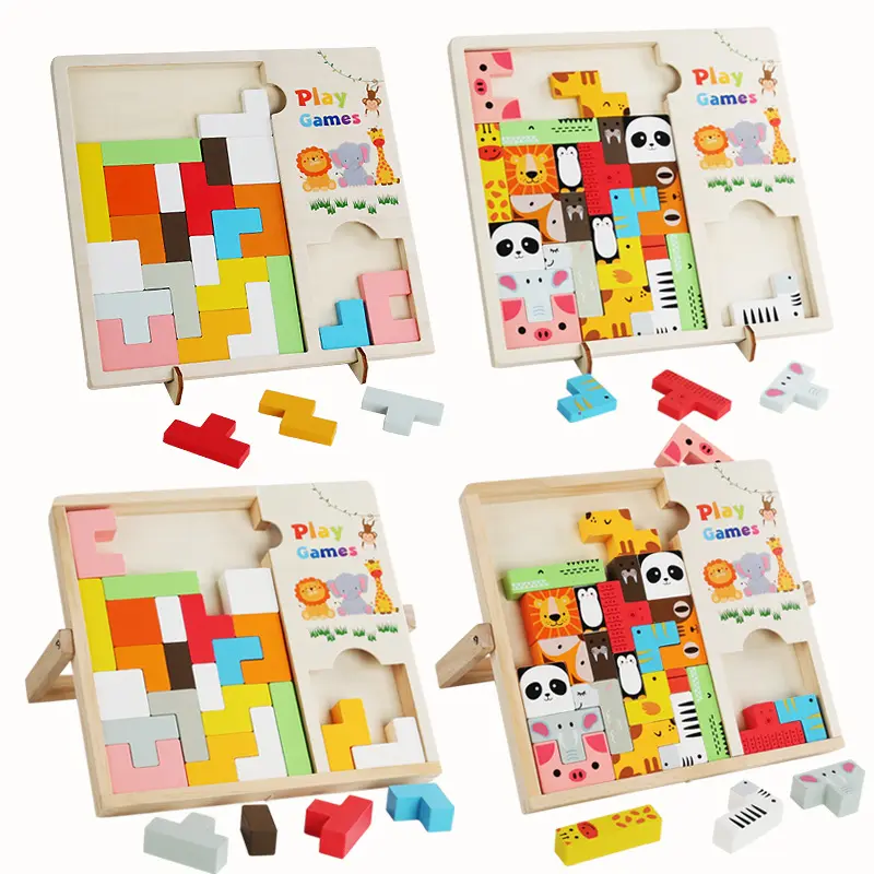Kids wooden toys Building blocks toddler art geometric creative jigsaw Nesting Stacking toys