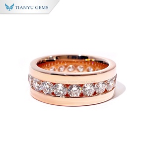 แหวนเพชรทรงกลม 3.5 มม. ทองคำชมพู 10K แบบ Eternity Band สำหรับผู้ชาย จาก Tianyu Gems Custom - Product Image 1