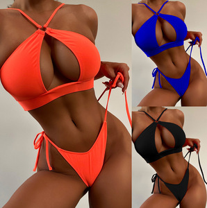 2025 personnalisé taille haute Sexy Bikini ensemble pour dames couleur unie sans bretelles maillot de bain une pièce avec découpe fendue - Product Image 2