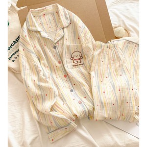 ชุดนอนผ้าฝ้ายเนื้อนุ่มสองชั้นสำหรับผู้หญิง เอวยืดหยุ่น แขนยาว <span class=keywords><strong>กางเกง</strong></span>ขายาว น่ารัก สไตล์ลำลอง ใส่สบายๆ อยู่บ้าน เหมาะสำหรับฤดูใบไม้ร่วง - Product Image 1