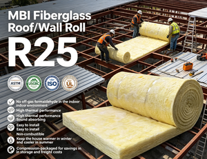 Rouleaux <span class=keywords><strong>de</strong></span> <span class=keywords><strong>laine</strong></span> <span class=keywords><strong>de</strong></span> <span class=keywords><strong>verre</strong></span> à haute performance thermique US ASTM C518 R25 8 pouces, isolation pour bâtiments métalliques, couverture en <span class=keywords><strong>laine</strong></span> <span class=keywords><strong>de</strong></span> <span class=keywords><strong>verre</strong></span> - Product Image 1