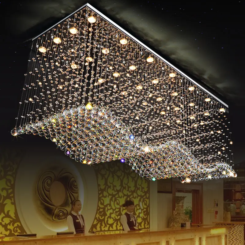 JYLIGHTING özelleştirilmiş Modern oturma odası LED dalga dikdörtgen dize kristal lamba otel mühendisliği kristal asılı avizeler