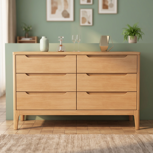 Modern Solid Wood <b>6</b> <b>Drawer</b> <b>Dresser</b> Scandinavian Design Storage Cabinet Living Room Furniture Natural Finish - Product Image 2