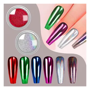 Neues Design Nagelkunst Pigment 6-teiliges Set Dekorationen Holographischer magischer Spiegel Nagelpulver