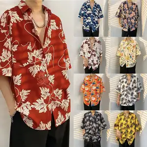 أزياء عارضة هاواي طباعة قميص الرجال قميص قصير الأكمام الصيف اتجاه الشاطئ فضفاضة حجم أعلى بوصة قميص