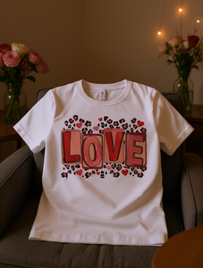 T-shirt Casual da Donna Taglie Forti con Stampa Cuori Leopardati e Scritta 'Love Letters', Girocollo, Manica Corta, in Maglia, Per Tutte le Stagioni - Product Image 2