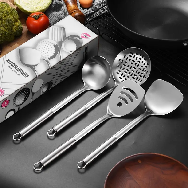 4 Buah 430 Stainless Steel Peralatan Memasak Peralatan Dapur Peralatan Memasak Dapur Sendok Sup Skimmer Turner