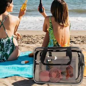 Sac de maquillage transparent imperméable en PVC pour voyage, avec fermeture éclair, poignées et sangles, sac fourre-tout gris - Product Image 5