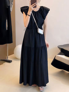 Robe élégante et tendance pour femmes de grande taille, avec manches bouffantes, nouveau style coréen pour l'été, robe trapèze taille haute - Product Image 3