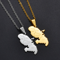 Colliers pendentifs avec carte de la Martinique et noms des villes, bijoux en acier inoxydable pour femmes - hommes # 269321