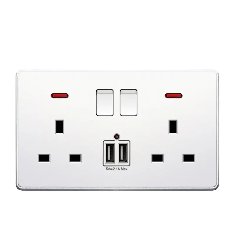 Sran — prise de courant murale à double ports USB, adaptateur de chargeur 5V, 2,1 a, à indicateur LED, 146mm x 86mm, commande On/Off, Standard britannique