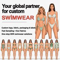 Fabricant de maillots de bain personnalisés en tissu recyclé, ensemble bikini pour femme avec haut triangle froncé sous la poitrine et double bretelle