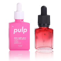 Flacon compte-gouttes carré en verre rouge mat de 30 ml avec compte-gouttes en caoutchouc noir, rouge et blanc pour parfum et collyre