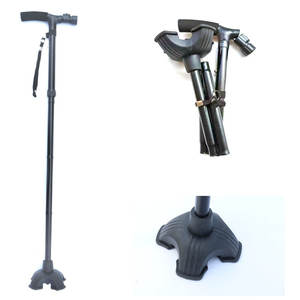 Canne télescopique pliable en alliage d'aluminium avec lumière LED pour personnes âgées, hauteur réglable 43,3 pouces, accoudoir simple ou double - Product Image 3