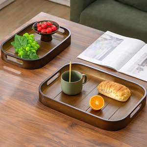 Plateau de service rectangulaire en bois pour fruits et services à thé, usage domestique, salon - Product Image 1
