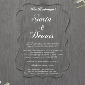 एजियन उपहार कस्टम व्यक्तिगत माला ईसाई 5x7 इंच डिजाइन स्पष्ट प्लास्टिक अद्वितीय एक्रिलिक शादी के कार्ड लक्जरी निमंत्रण