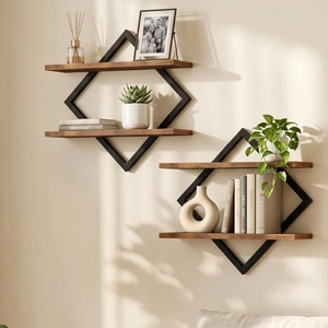 Étagère <span class=keywords><strong>murale</strong></span> flottante en <span class=keywords><strong>bois</strong></span> rustique, organisateur de rangement pour <span class=keywords><strong>cuisine</strong></span> et salon, résistant à l'eau, étagère multifonctionnelle - Product Image 5
