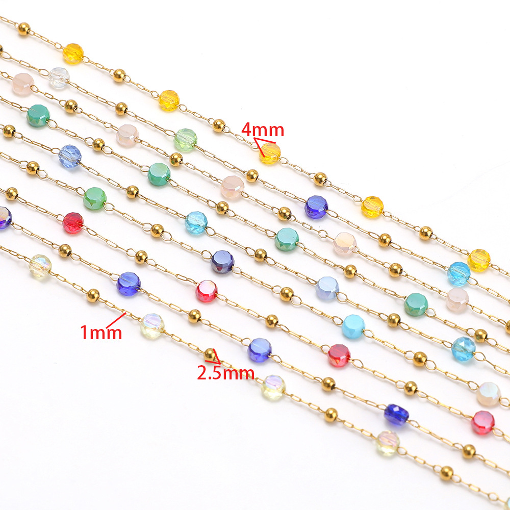 Waterproof Stainless Steel Crystal Beads 18k Gold Chains Bulk for DIY Jewelry Making Handcrafts Bracelet Necklace Findings