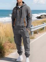 Ensemble de survêtement pour homme en molleton polaire avec fermeture éclair, multi-poches, pantalon cargo à plusieurs poches