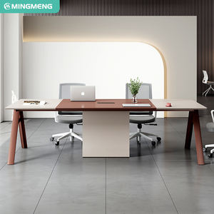 Table de conférence rectangulaire moderne en mélamine - Bureau de réunion avec prises électriques intégrées, base en acier, poste de travail 6 places - Product Image 4