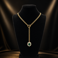 Collier Lariat Cœur Doré avec Pendentif Pierre Précieuse Verte, Chaîne en Y pour Femme, Vente en Gros, Bijoux de Mode, Accessoires, Coffret Cadeau, Styles Chics, Soirée