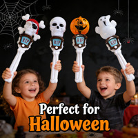 Baguettes lumineuses LED d'Halloween : Crâne, Citrouille, Fantôme, Pirate – Bâtons lumineux effrayants et rotatifs pour enfants – Accessoires de fête d'Halloween
