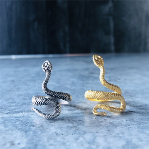 Anillos abiertos de <span class=keywords><strong>serpiente</strong></span> Vintage chapados en oro de nuevo diseño, anillos de dedo <span class=keywords><strong>Mamba</strong></span> negros Punk ajustables - Product Image 4
