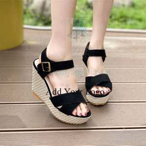 Sandales à talons compensés en <span class=keywords><strong>cuir</strong></span> Pu grande taille à bretelles croisées pour femmes - Product Image 4