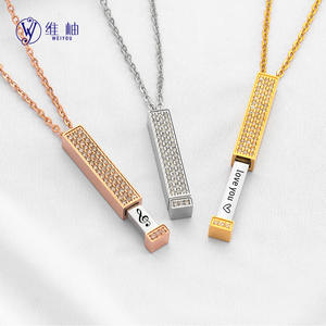 Collar telescópico de acero inoxidable estilo Matryoshka con colgante de barra grabado DIY con diamantes completos para Dropshipping Shopify POD - Product Image 2