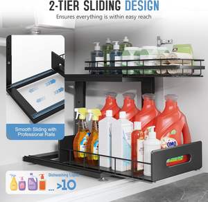Organiseur de rangement coulissant pour armoire, 5 niveaux réglables en hauteur, étagère coulissante à 2 niveaux <span class=keywords><strong>sous</strong></span> l'évier, pour cuisine et salle de bain - Product Image 3