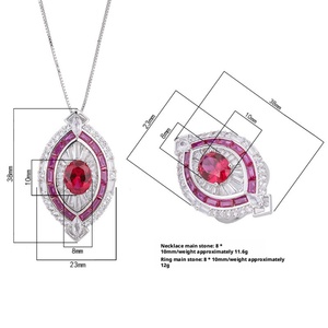 Bijoux de mode écologiques en cuivre, ensemble bague et collier pour femme avec zircon rouge 8*10MM, design encastré, pour un cadeau de la Saint-Valentin - Product Image 2