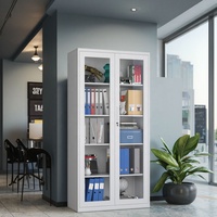 Armoire de classement en acier entièrement vitrée verrouillable avec étagères réglables, design moderne pour bureau à domicile et usage commercial, sécurité par serrure à clé
