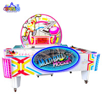 Table de hockey sur air à monnayeur pour 2 joueurs, avec surface de jeu en acrylique décorée d'LED lumineux et jeu multi-balles