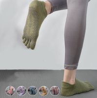 Chaussettes de yoga pour femmes, cinq orteils, coton imprimé, antidérapantes, haute qualité, grip Pilates, chaussettes pleine longueur, invisibles, vente en gros