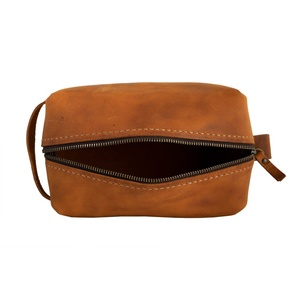 For Boshiho Customizable Crazy Horse Leather <b>Makeup</b> Bag Fashionable Zipper Closure for Toiletry <b>Case</b> for Travel - Product Image 3