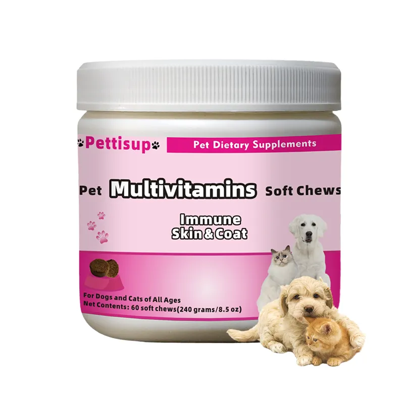 תוספי תווית פרטית לכלבים ותוספי ויטמינים מולטי ויטמין ליונה לכלבים עם חומצה פולית פרווה חלקה וחזקה