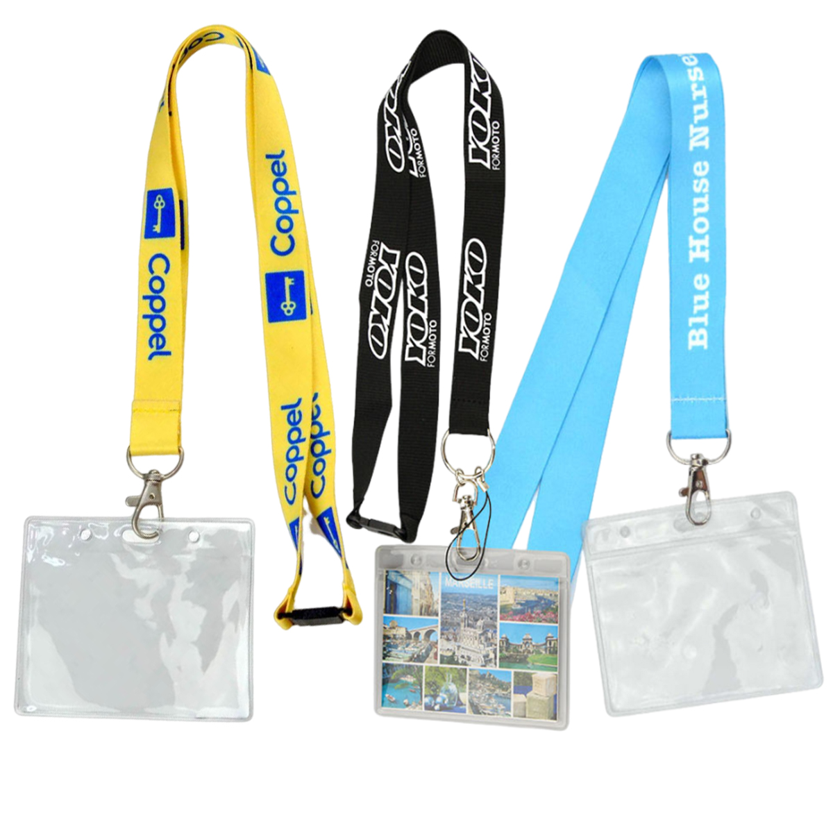 Custom soft plastic id working name badge pvc card holder with neck strap polyester lanyard