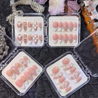 Faux ongles à presser faits main, doublement embossés, dorés, courbe amande moyenne, style français, couvrance totale, en PMMA, réutilisables, 10 pièces