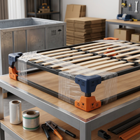 Cadre de lit King Size en bois de hêtre avec sommier intégré, composant de mobilier en acier inoxydable, robuste et durable, approvisionnement en gros