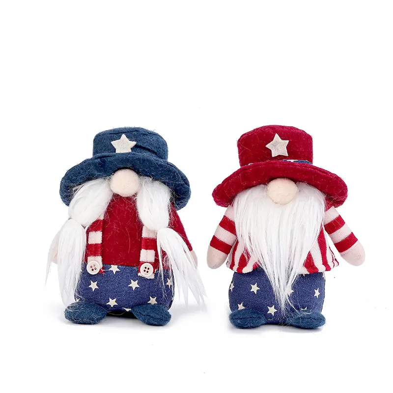 Ornement de poupée sans visage de Noël mignon chaud pour la décoration de la fête de l'indépendance américaine