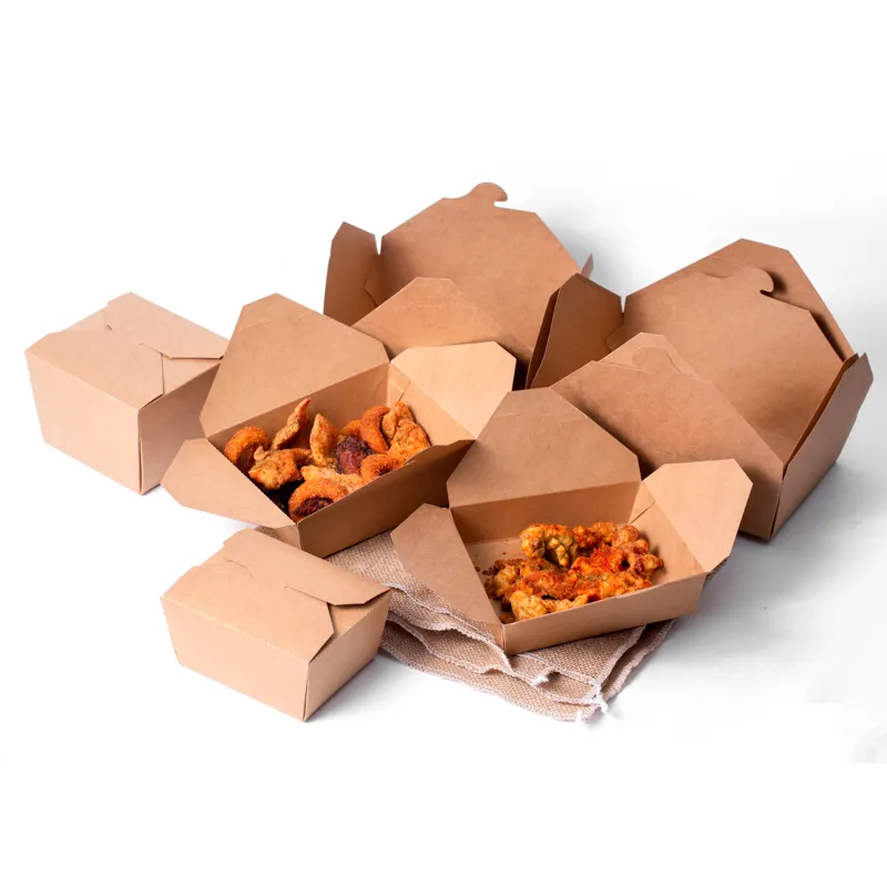 Großhandel billig neuen Stil recycelt Takeway Box Kraft papier Lunchbox Brot Bäckerei Gebratener Reis Fried Chicken Paper Box für Nudeln