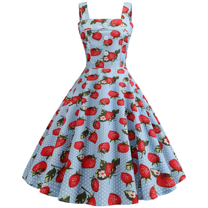 Abiti Estivi Senza Spalline con Stampa Fragole per Donne Anni '50 '60 <span class=keywords><strong>Vestito</strong></span> Vintage Pinup Retrò da Festa Rockabilly Nuovo Vestido Elegante - Product Image 5