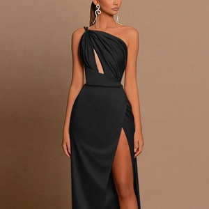 Gaun Malam Satin Model A-Line dengan Belahan Tinggi, Tali Satin, Desain OEM/ODM, Berongga, Halter, Pinggang Tinggi, Gaun Panjang Wanita - Product Image 3