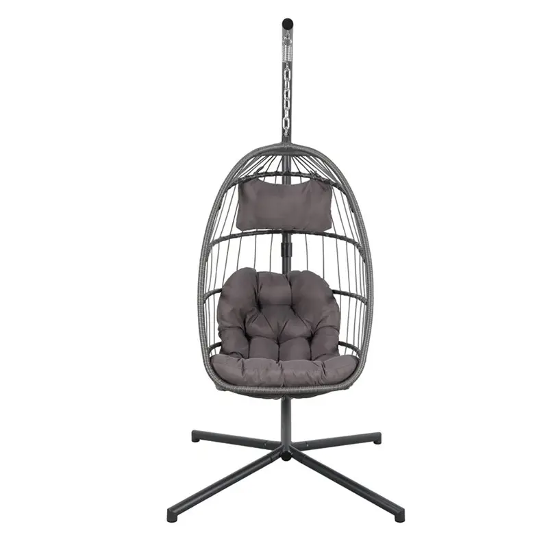 Foldable Hanging Egg Chair Swing Chair Outdoor Patio Wicker Chair Swing Hammock w/ Cushion 350lbs for Bedroom, Garden & Balcony