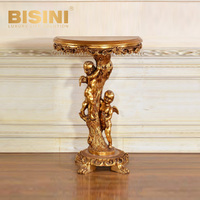 Table console baroque en or antique, cadre en PU sculpté à la main avec finition en feuille d'or et plateau en bois, table élégante pour maisons de luxe