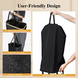 Custom Collapsible Bamboo Laundry Basket Cotton Foldable Dirty <strong>Hamper</strong> with Lid and 3 Removable Bags Handle for <strong>Family</strong> - Product Image 5