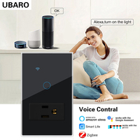 Interrupteur intelligent UBARO Tuya Zigbee 1 voie avec prise standard américaine de type 118, panneau tactile en verre, compatible Alexa, Google Home, Smart Life